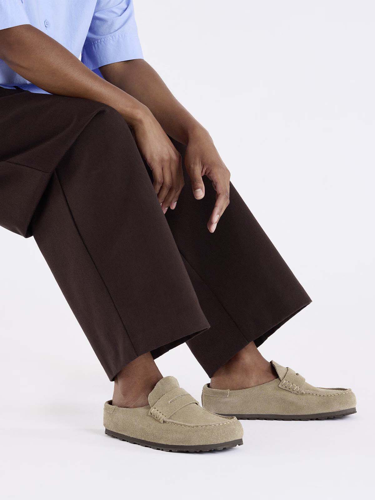 Birkenstock Naples Wrapped Suede Leather Taupe Narrow Fit