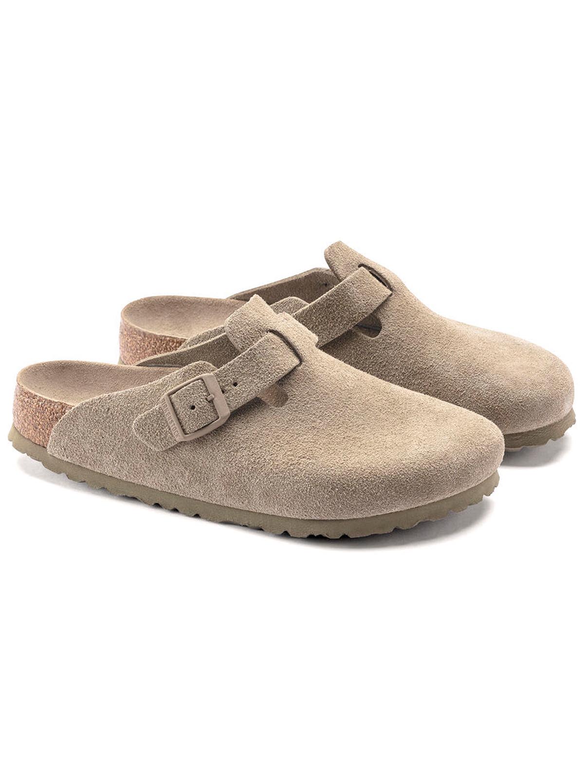 Birkenstock Boston Soft Footbed Suede Leather Faded Khaki Regular Fit
