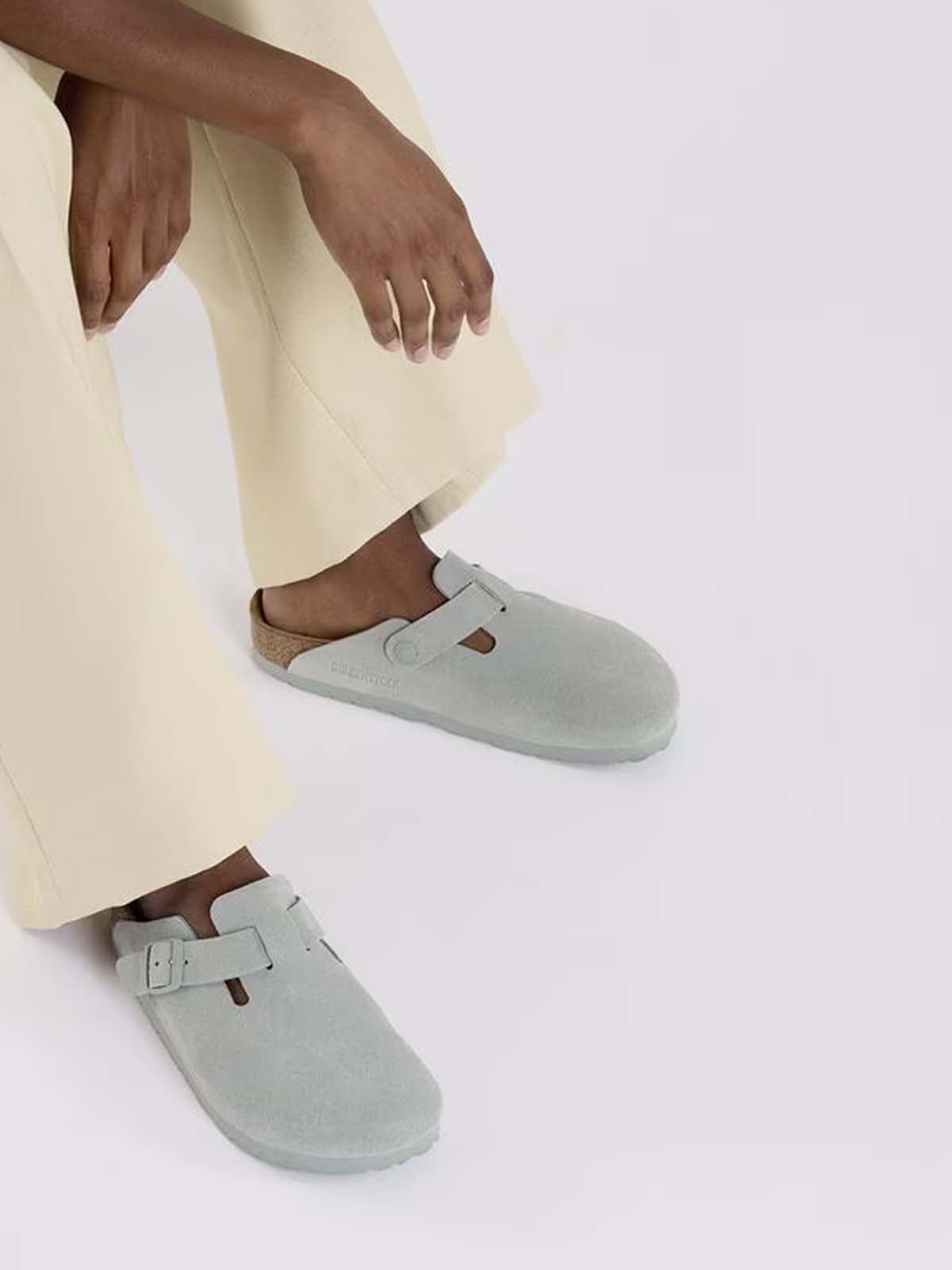 Birkenstock Boston Suede Leather Pure Sage Narrow Fit - Visitor Store