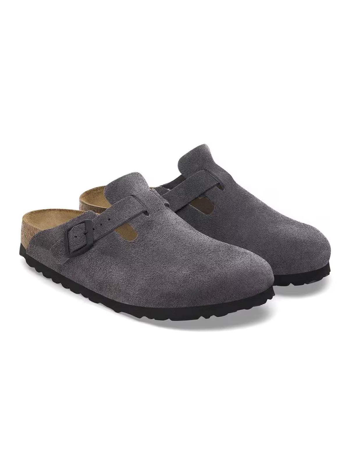 Birkenstock Boston Suede Leather Velvet Grey Regular Fit