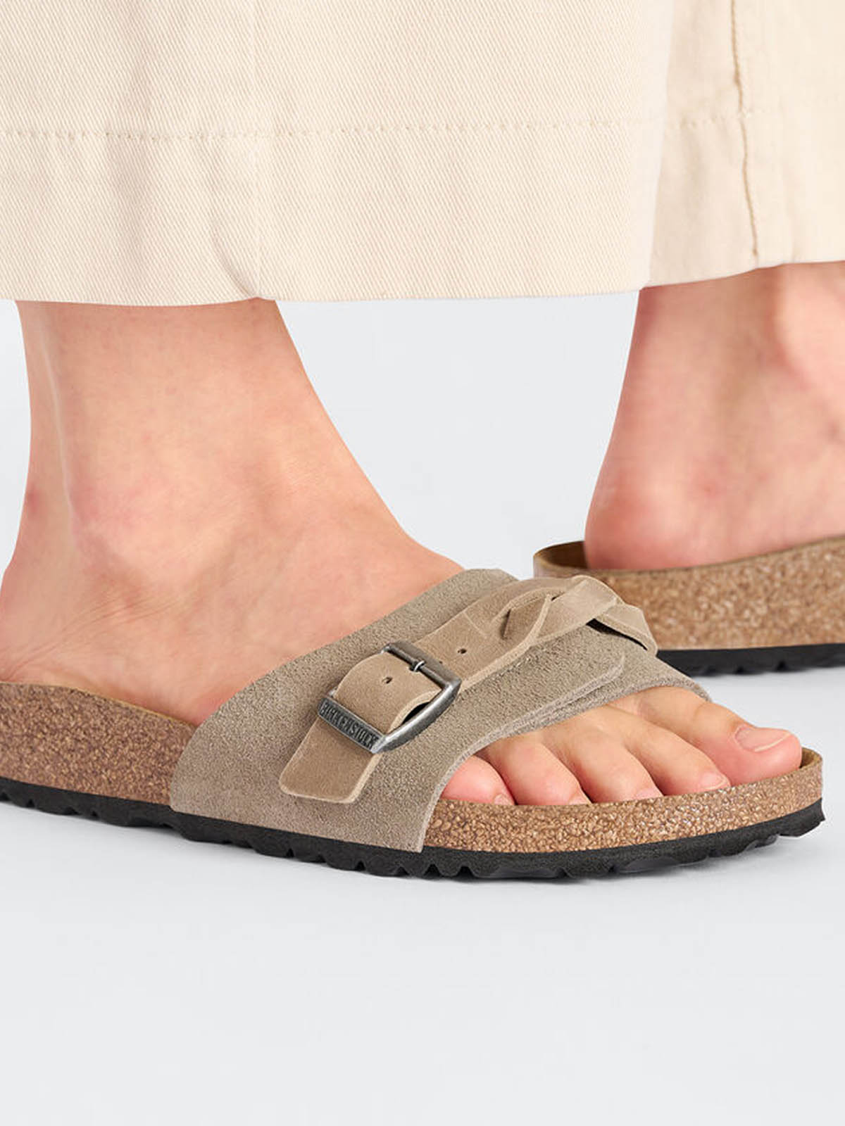 Birkenstock Oita Braided Suede Leather Taupe Narrow Fit