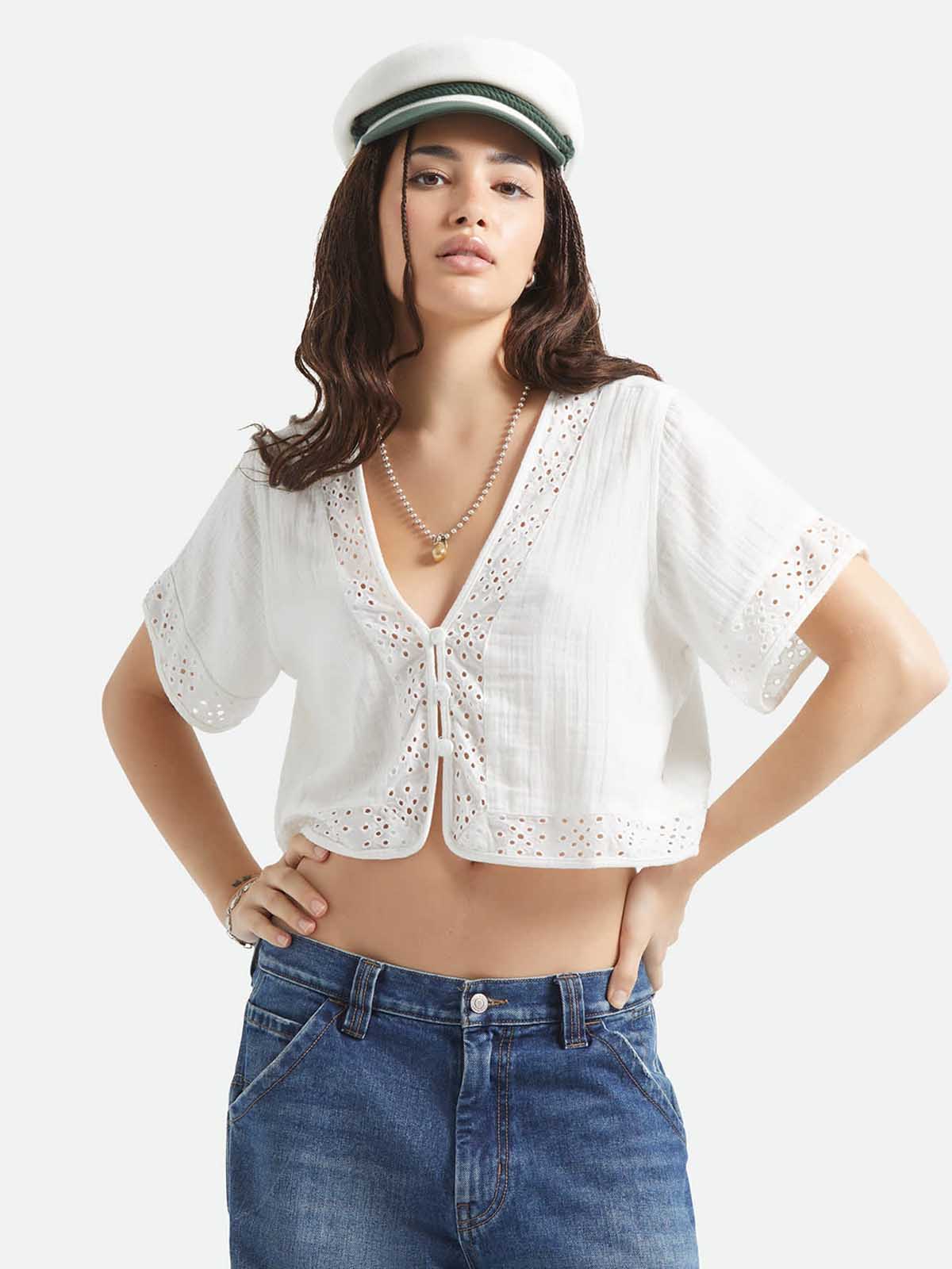 Brixton W's Seaside Eyelet Top Off White