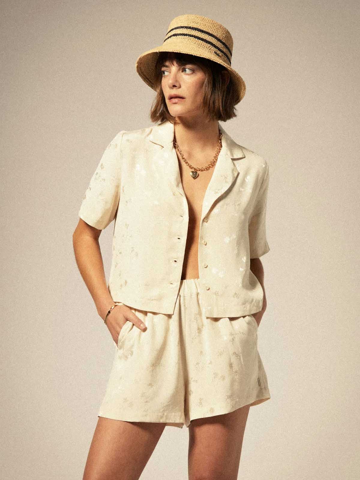 Brixton W's Silky Jacquard SS Shirt White Cap Floral