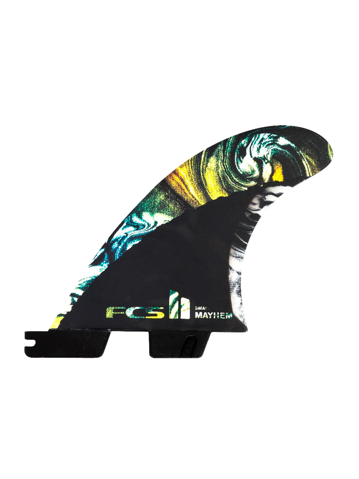 FCS II Fins MB PC Carbon Tri Fin Set Multi Color Yellow Small