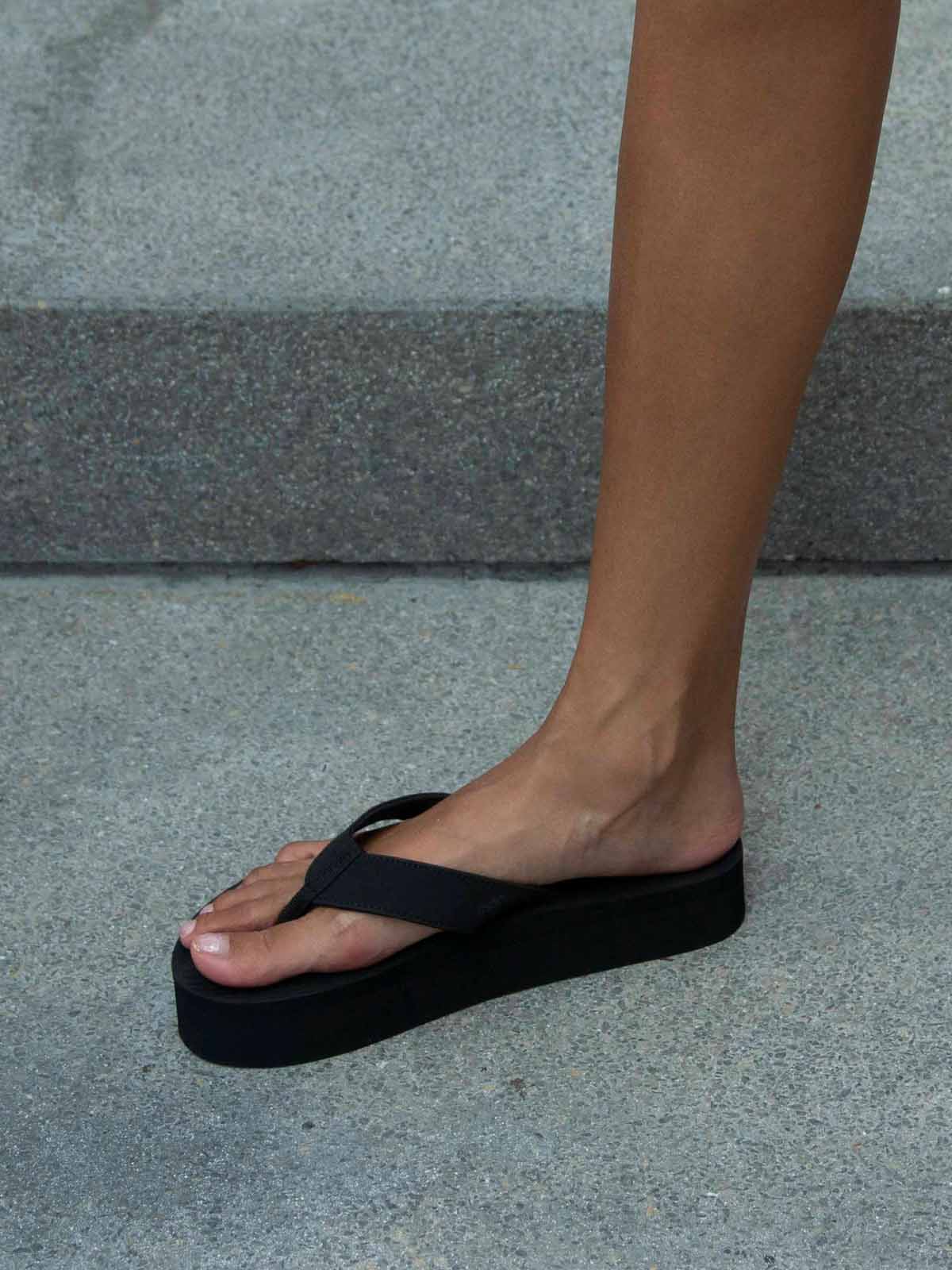 Indosole Womens Sandals Flip Flops Platform Black