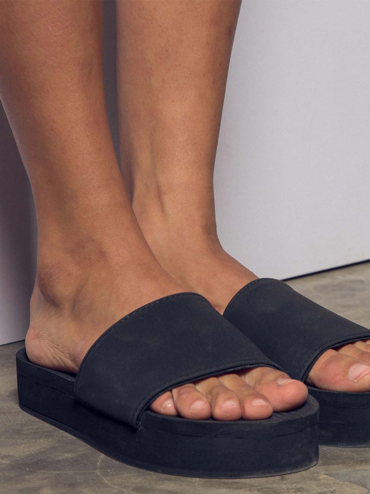 Indosole Womens Sandals Platform Slides Black
