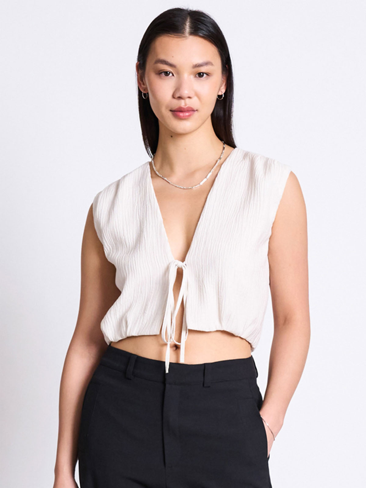 Jan 'n June Crinkle Tie Top Stroget Offwhite