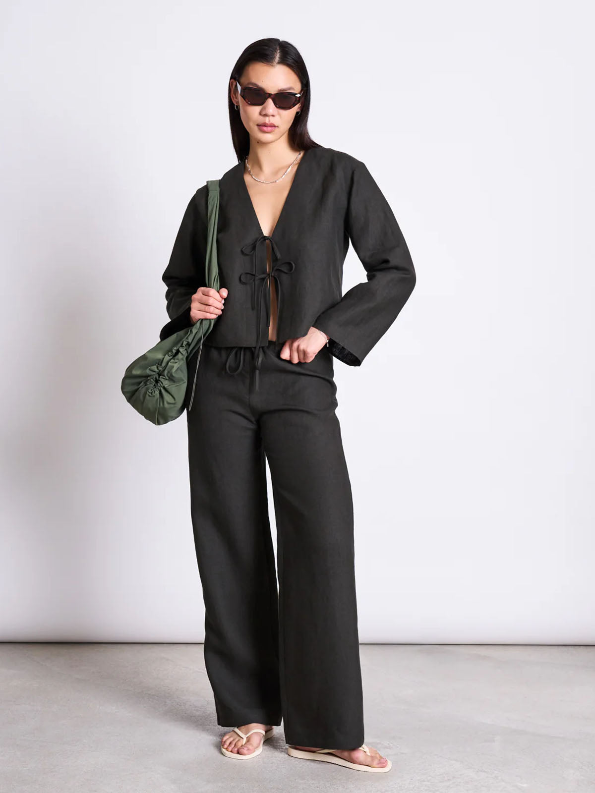 Jan 'n June Linen Drawstring Pants Sjov Dark Olive