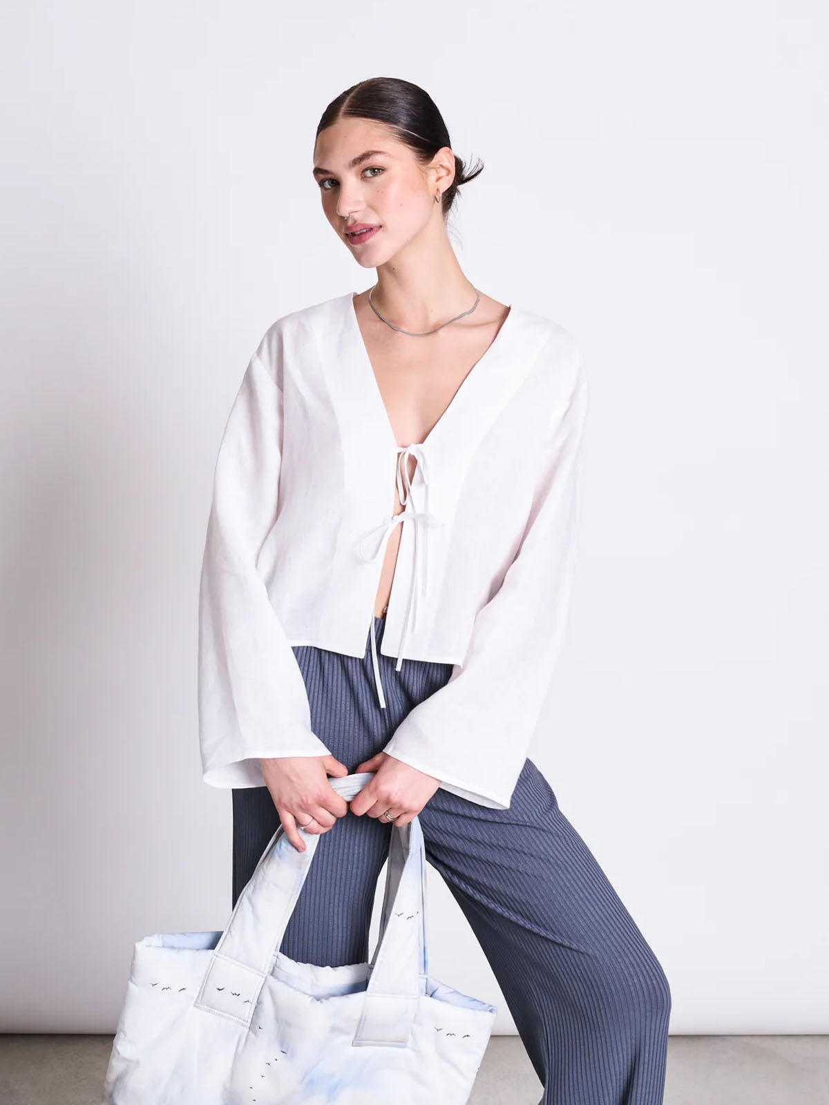 Jan 'n June Linen Tie Blouse Skagen White
