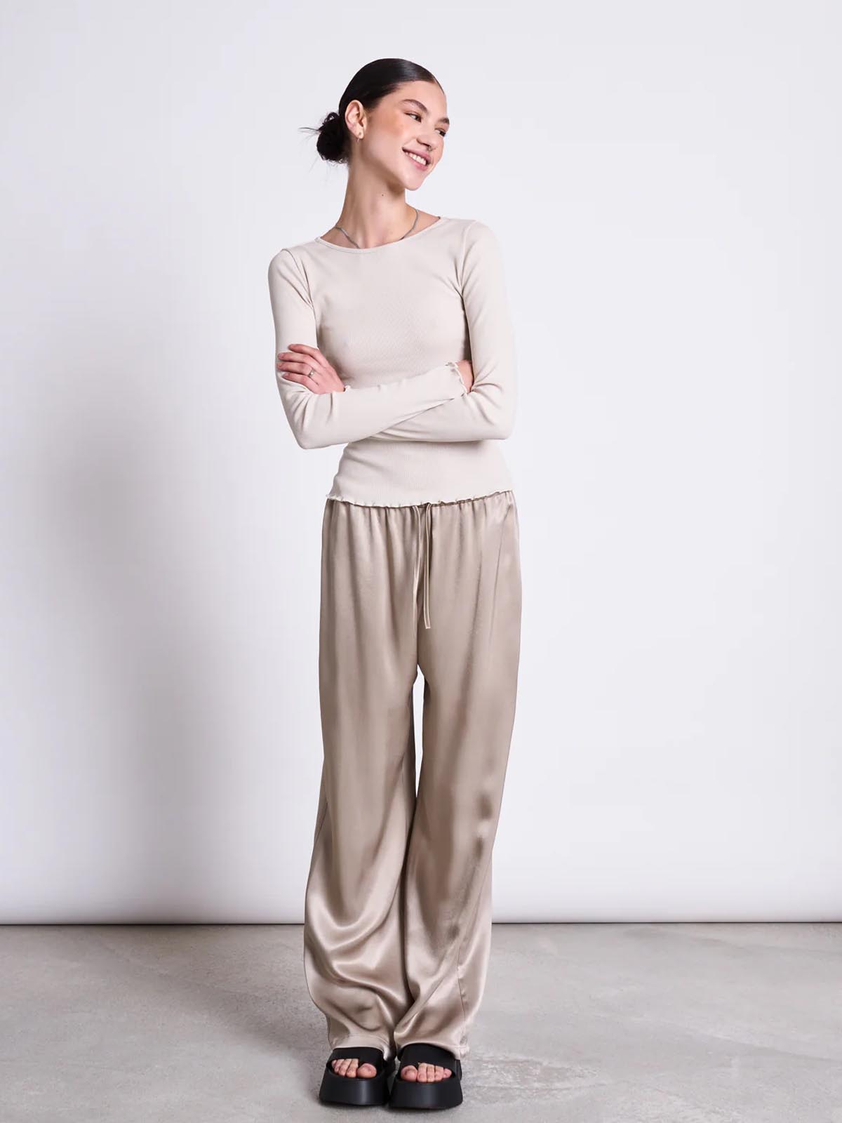 Jan 'n June Loose Silky Pants Fris Silver Grey