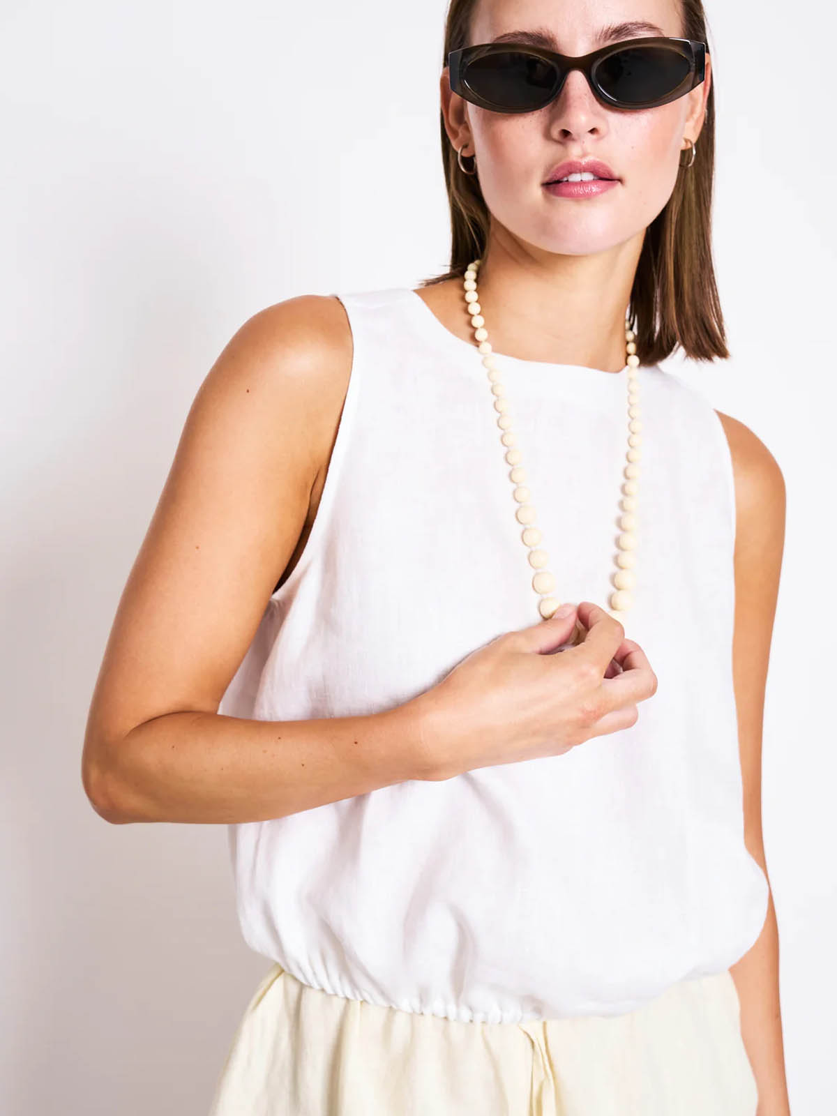 Jan 'n June Cropped Linen Top Lupin White