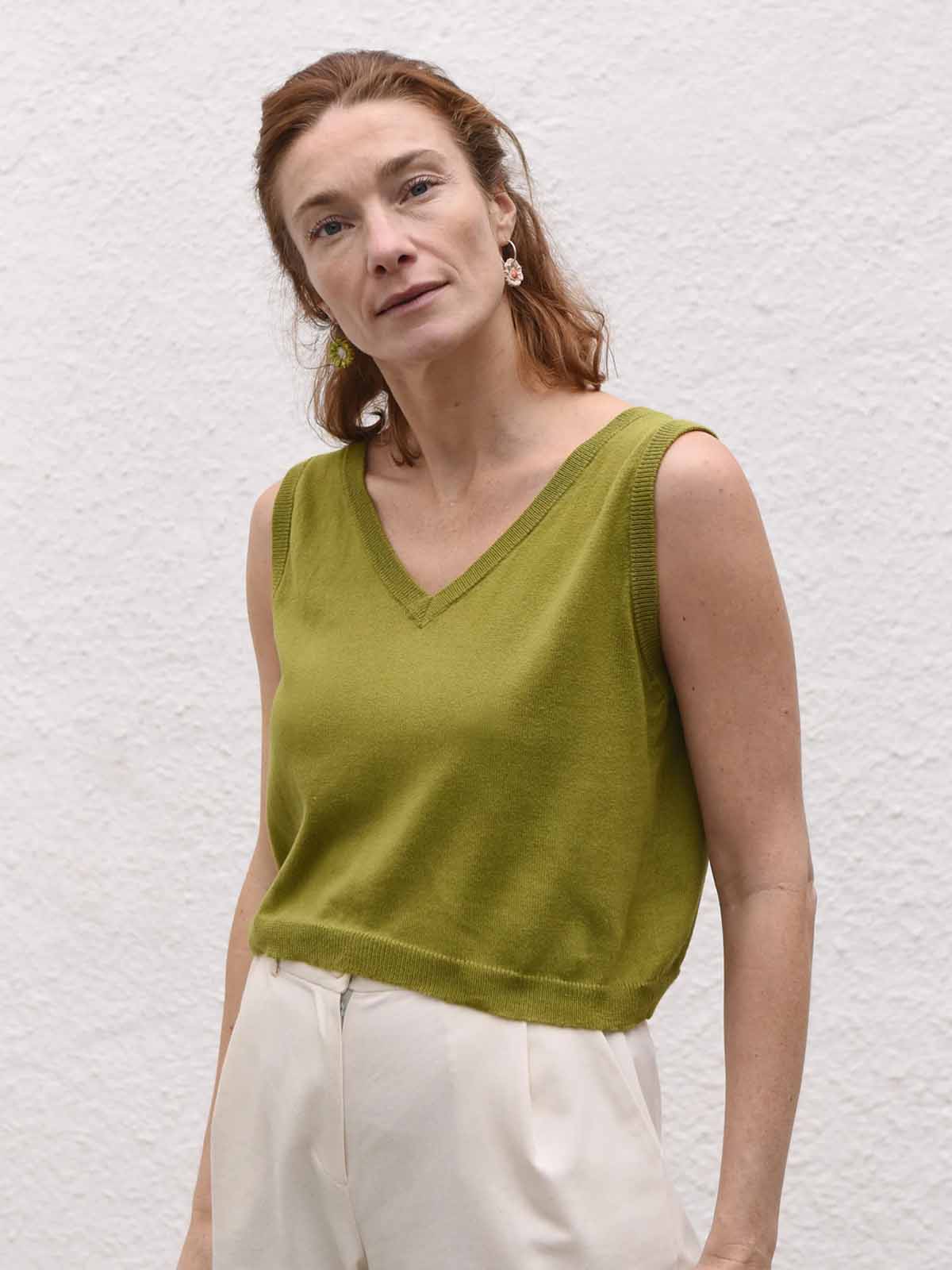 Jungle Folk Flora Knit Top Moss Green