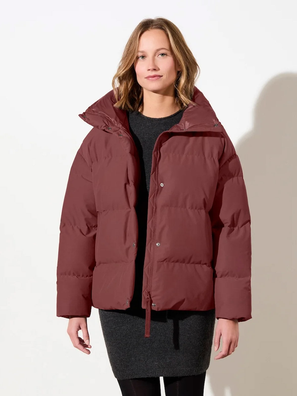 LangerChen Gesteppte Jacke Stehkragen Burgundy