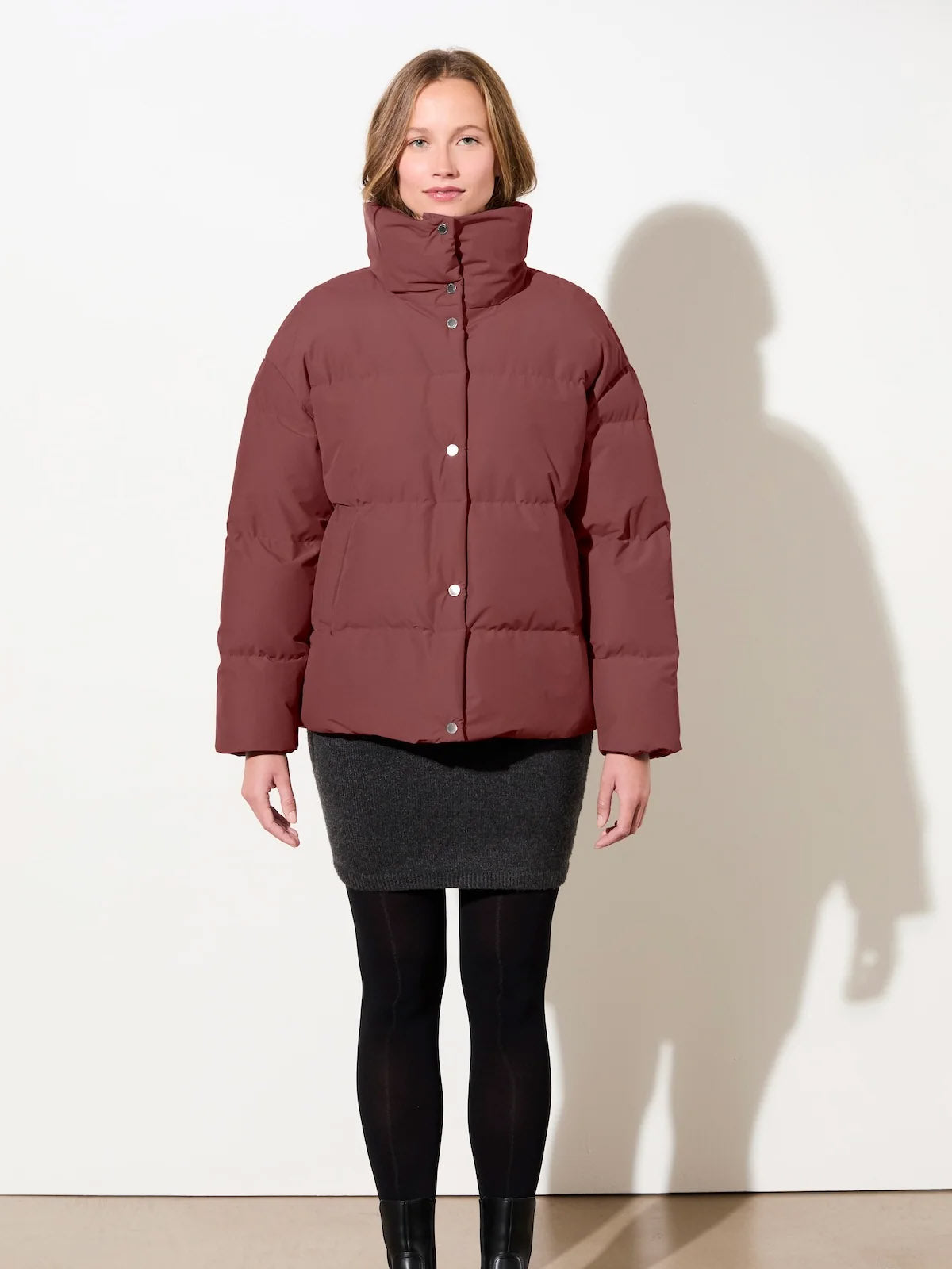LangerChen Gesteppte Jacke Stehkragen Burgundy