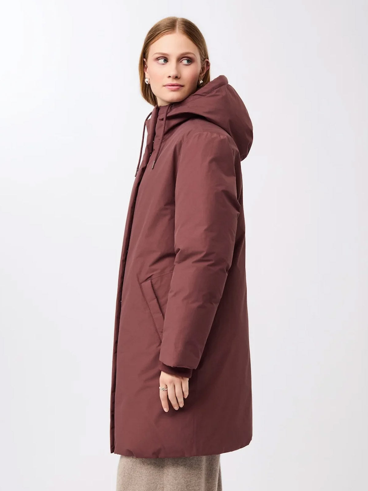 LangerChen Lange Jacke mit Kapuze Burgundy