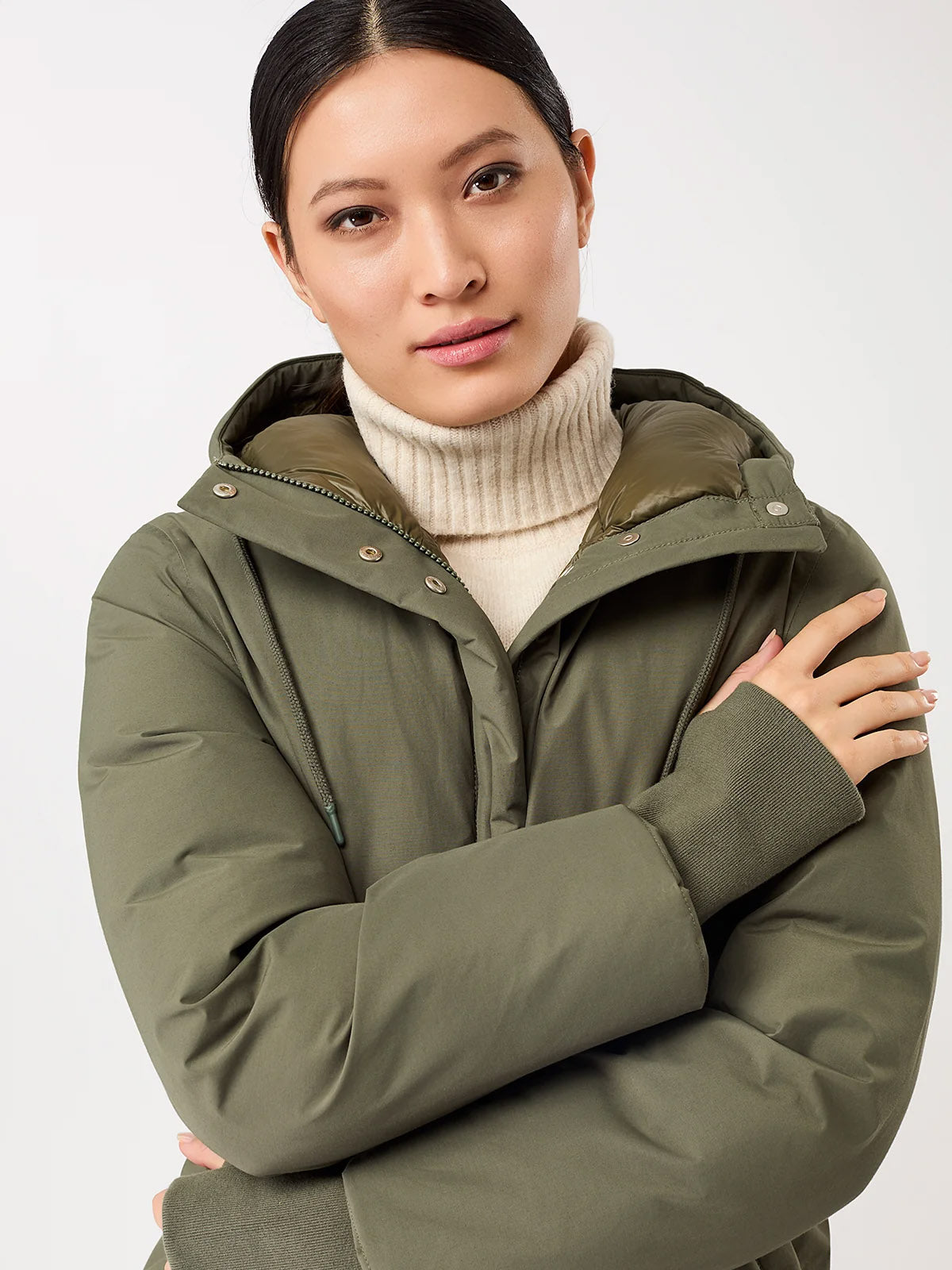 LangerChen Lange Jacke mit Kapuze Sencha