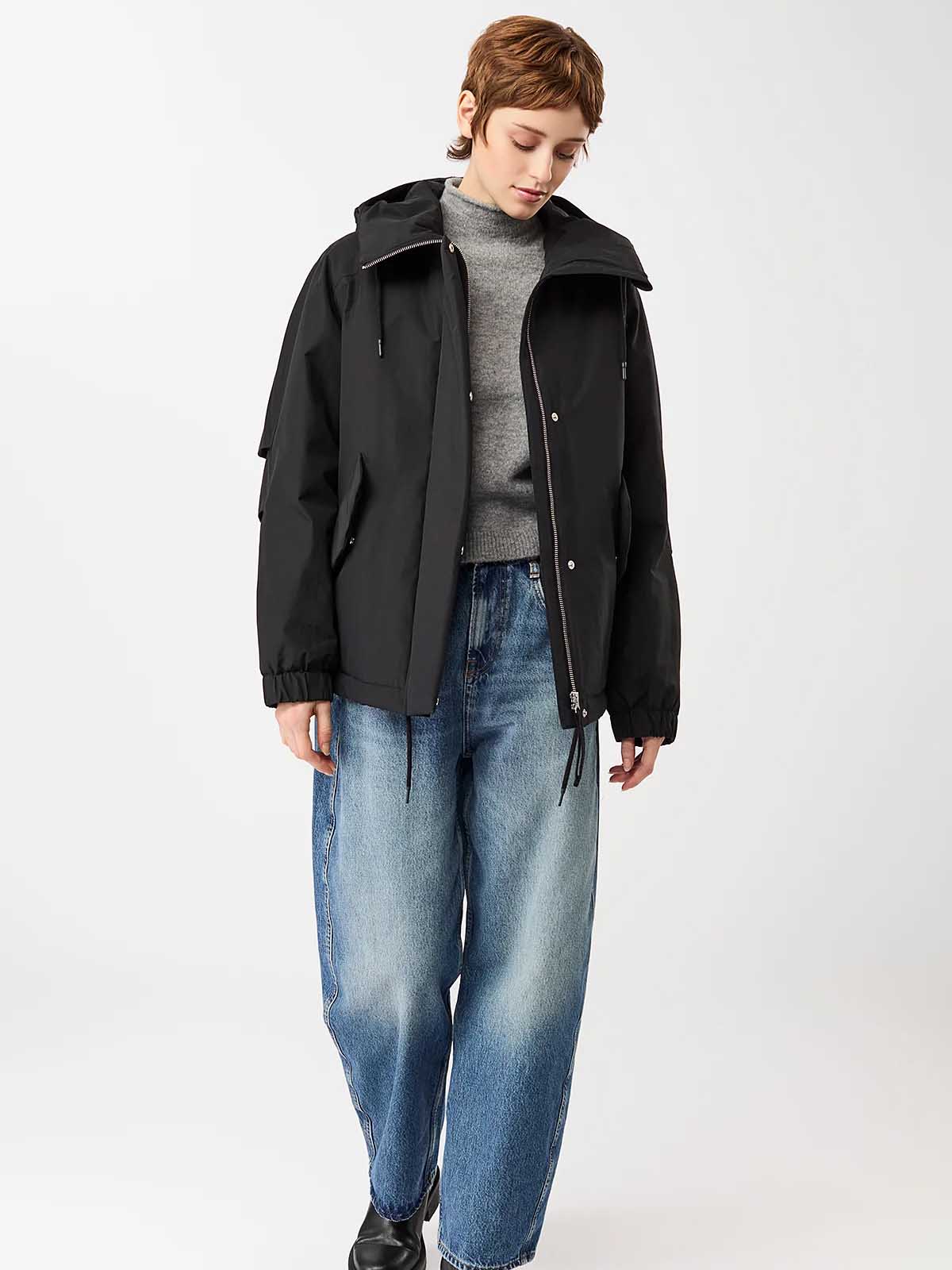 LangerChen Wattierter Kurzparka Black