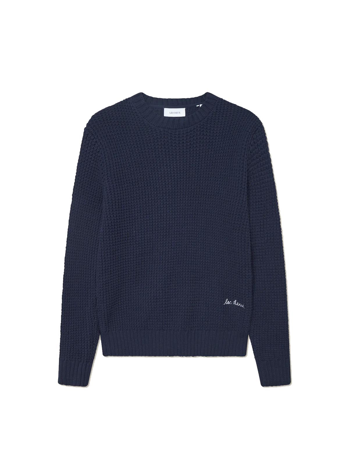 Les Deux Alvin Waffle Crewneck Knit Dark Navy
