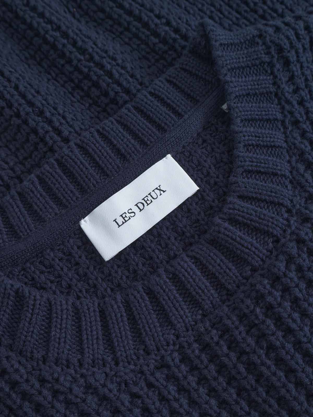 Les Deux Alvin Waffle Crewneck Knit Dark Navy
