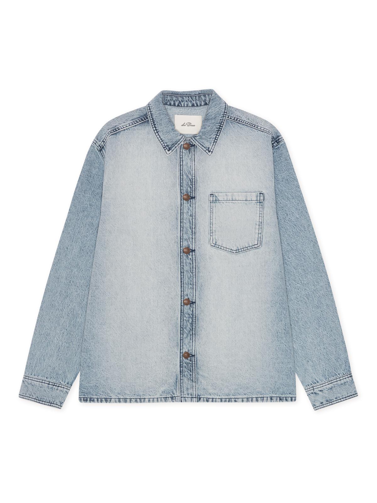 Les Deux Bleached Denim Overshirt Light Ice Blue Wash