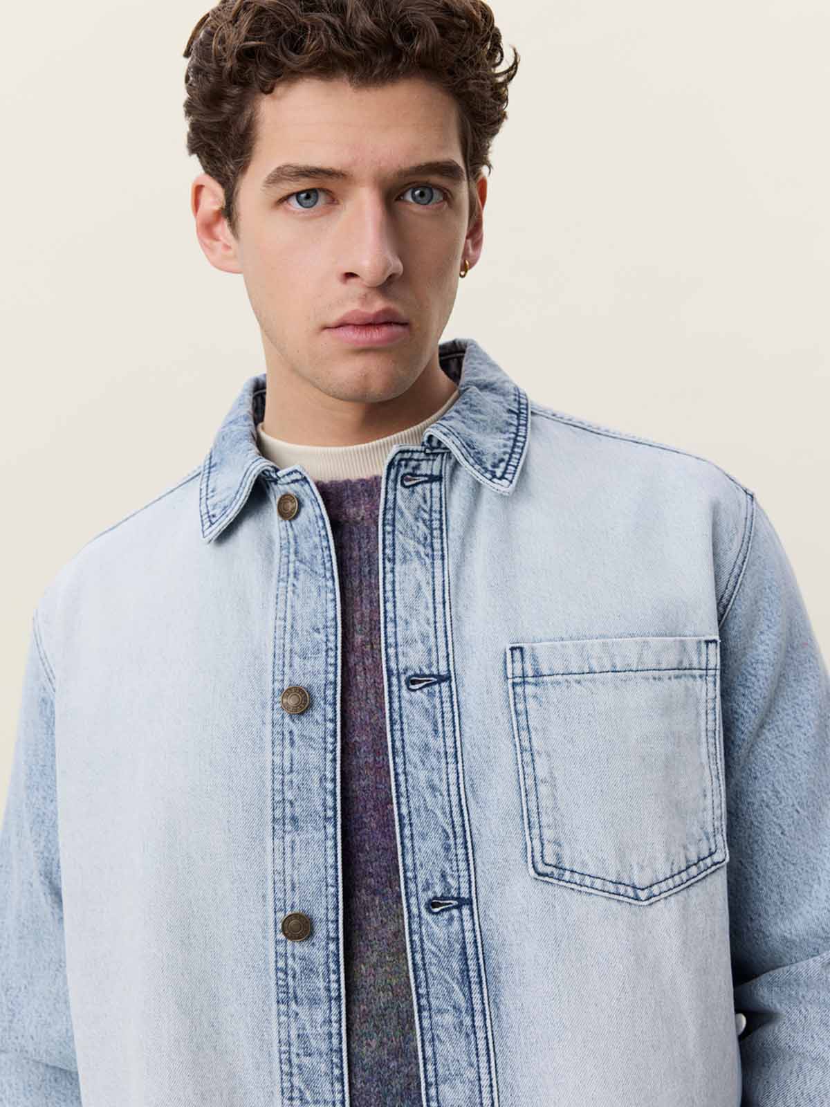 Les Deux Bleached Denim Overshirt Light Ice Blue Wash