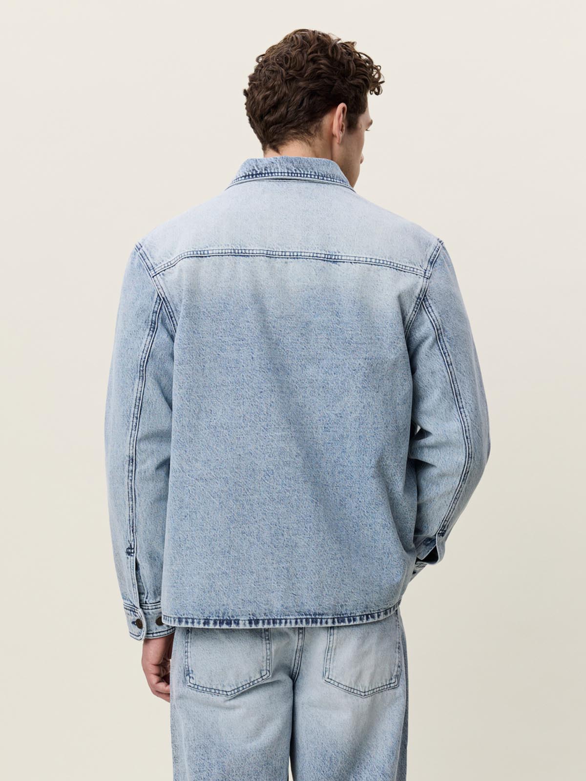 Les Deux Bleached Denim Overshirt Light Ice Blue Wash