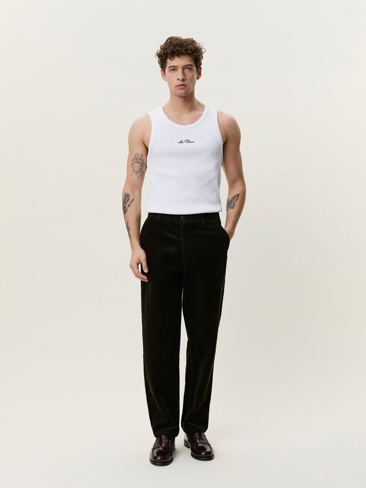 Les Deux Corduroy Tapered Pants Rosin Green L32
