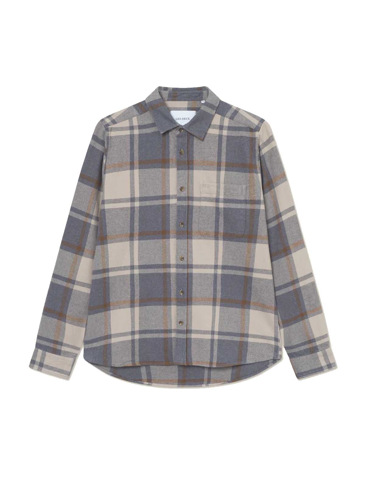 Les Deux Jeremy Check Flannel Shirt Grey Melange