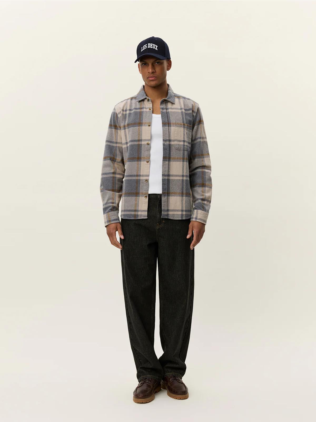 Les Deux Jeremy Check Flannel Shirt Grey Melange