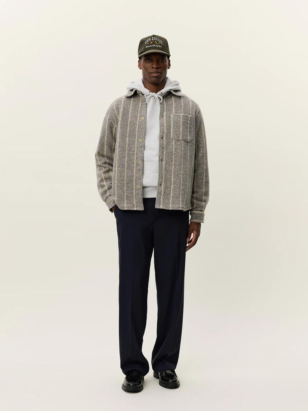 Les Deux Lennon Wool Pinstri Overshirt Grey Melange