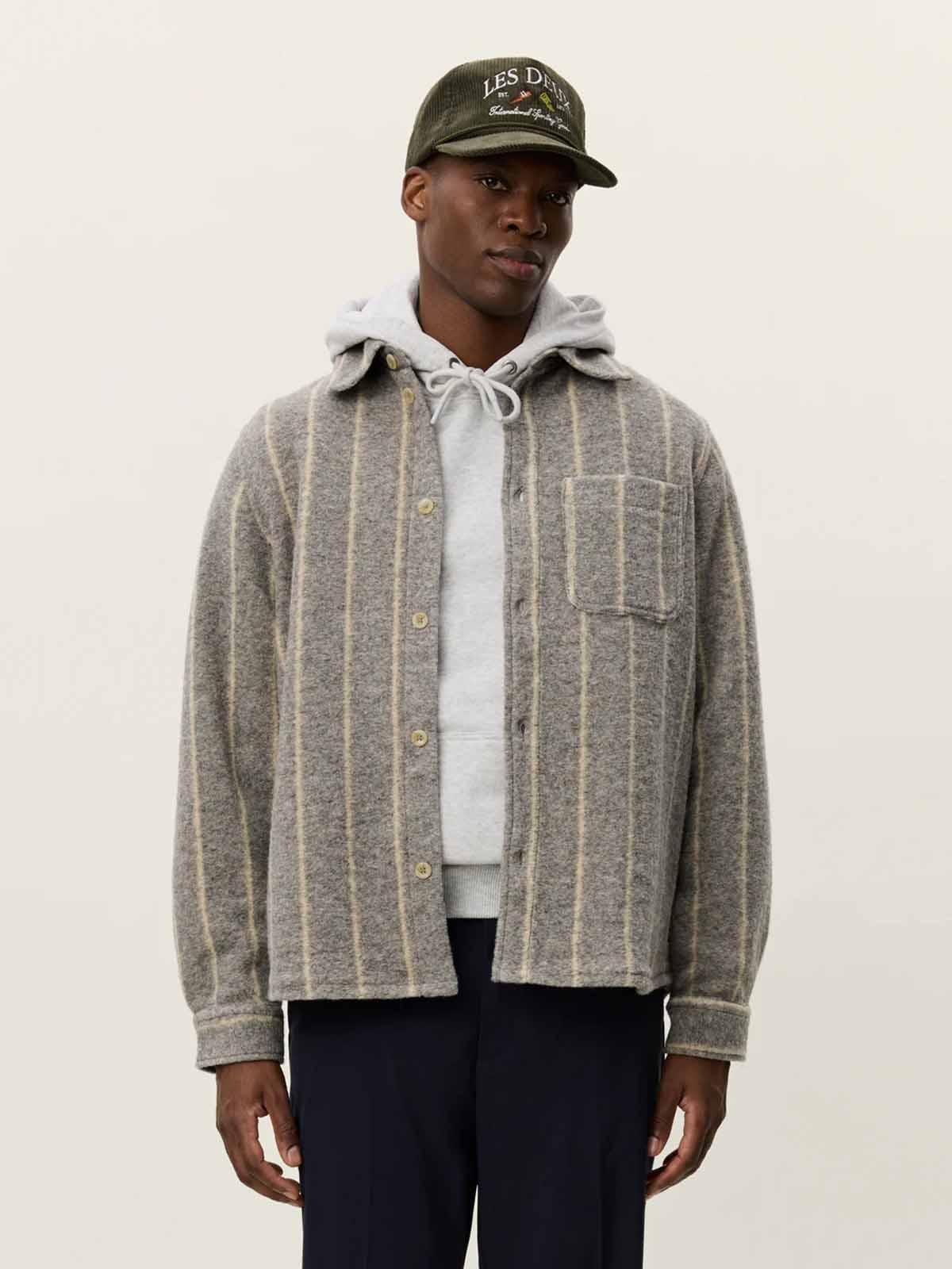 Les Deux Lennon Wool Pinstri Overshirt Grey Melange