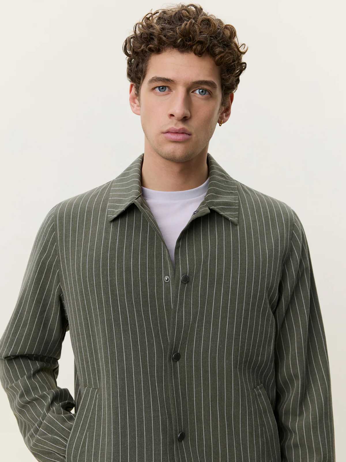 Les Deux Pinstripe Coach Jacket Olive Night