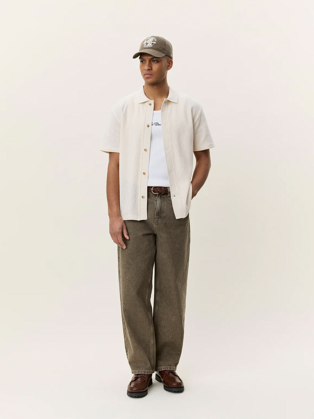 Les Deux Pointelle SS Shirt Eggnog White