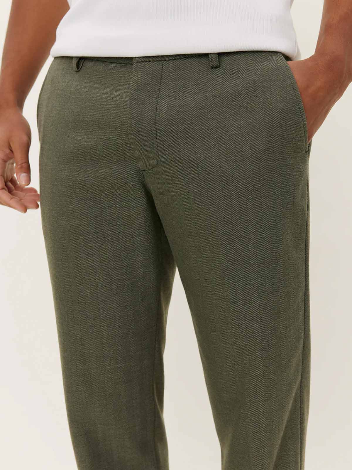Les Deux Como Reg Herringbone Suit Pants Forest Green L32