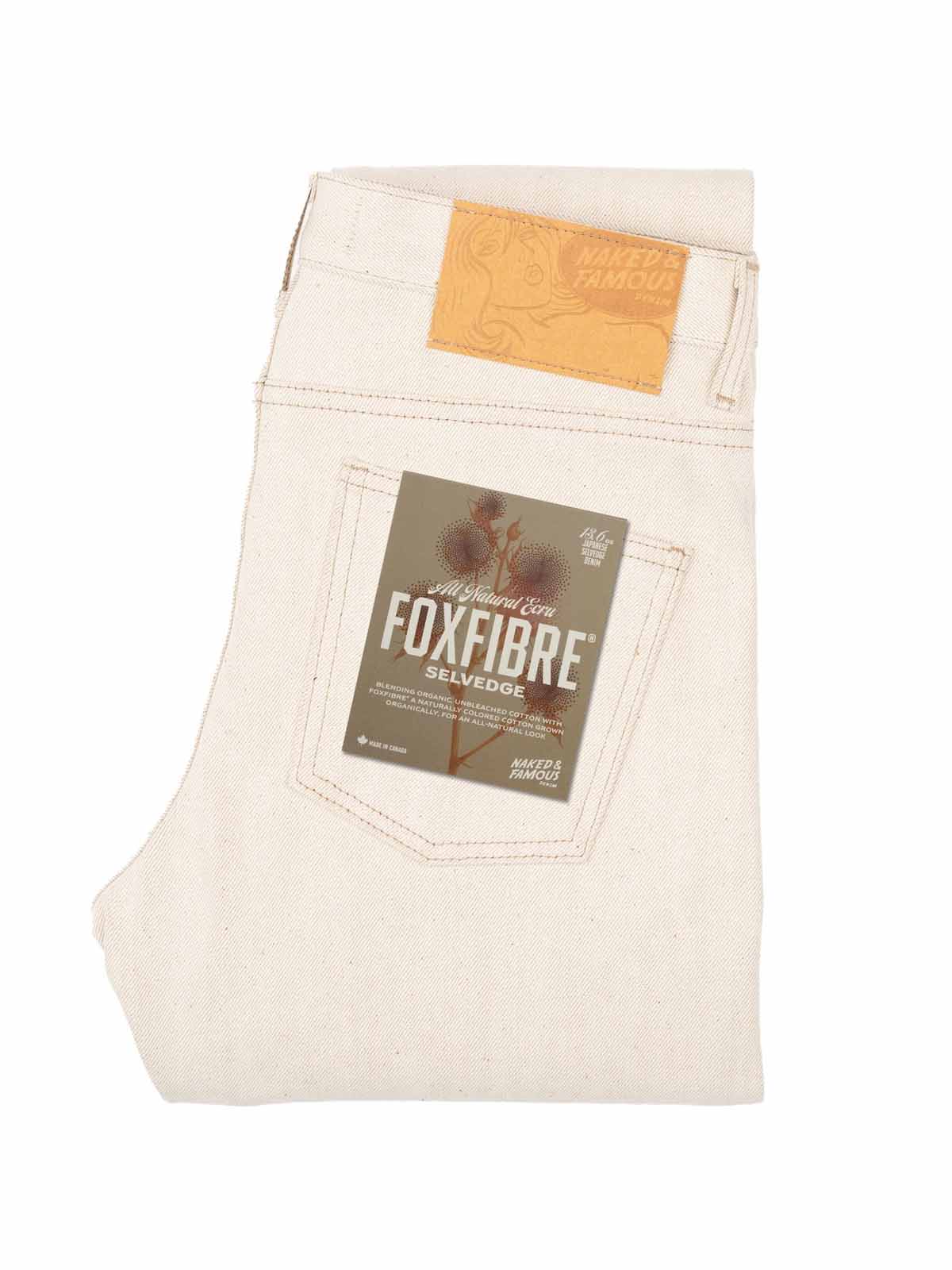 Naked & Famous Denim Weird Guy All Natural Ecru Foxfibre 13.6 oz Selvedge L30