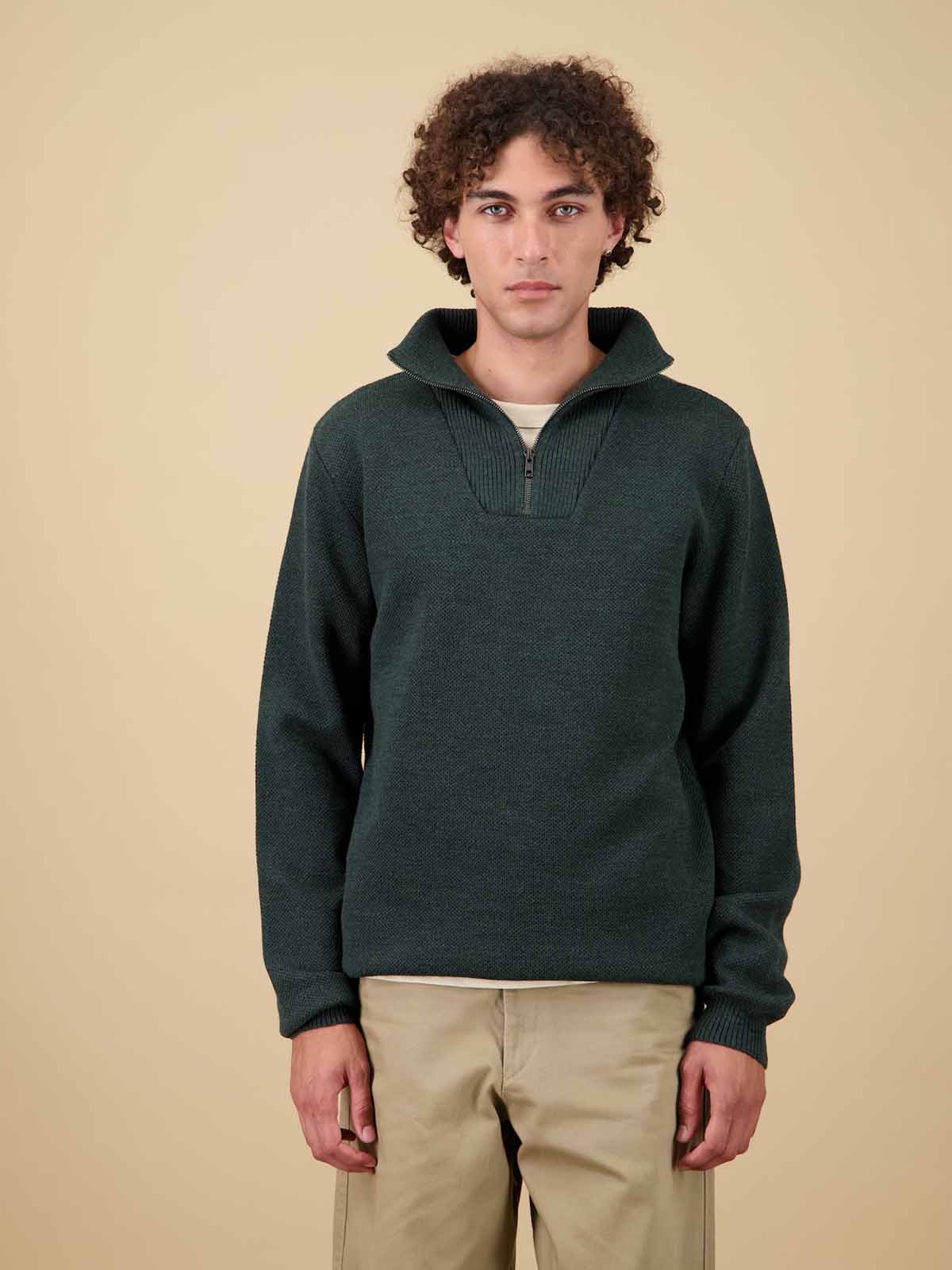 Nitto Merino Zip Jumper Youri Forest Green