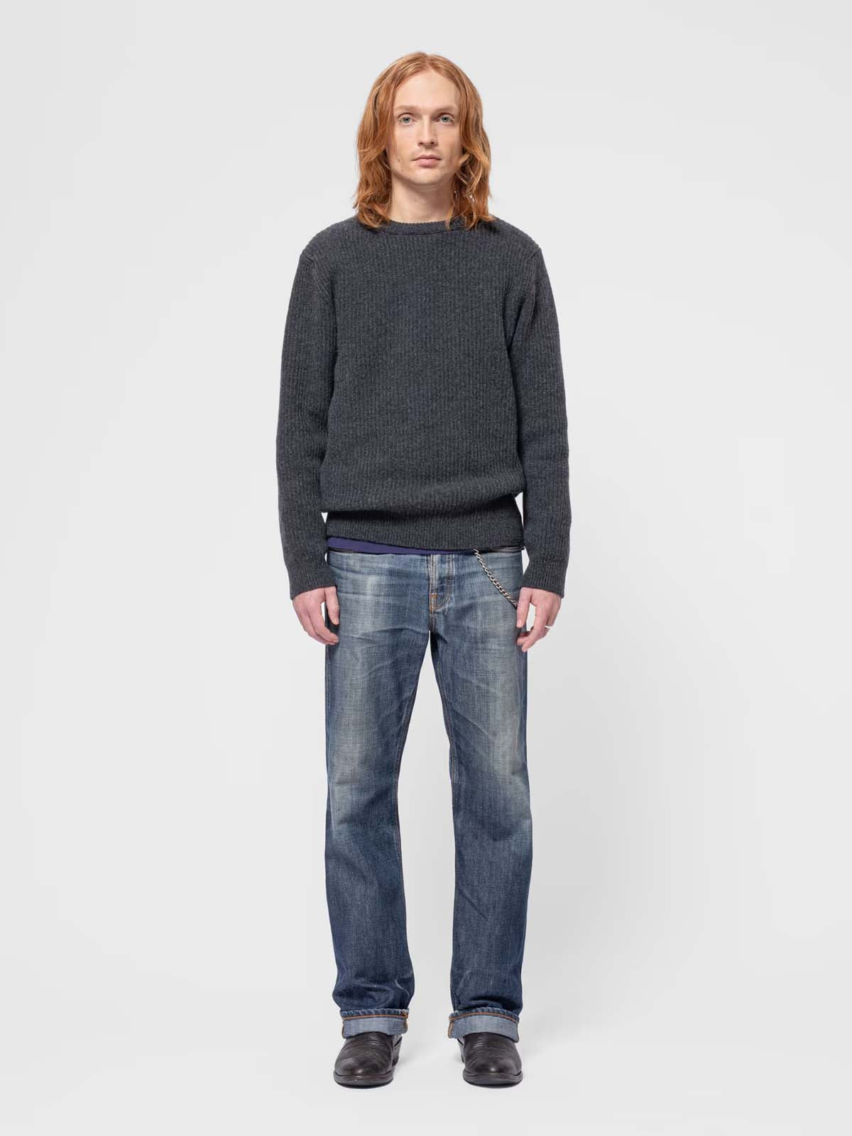 Nudie Jeans Co August Rib Wool Jumper Anthracite Melange