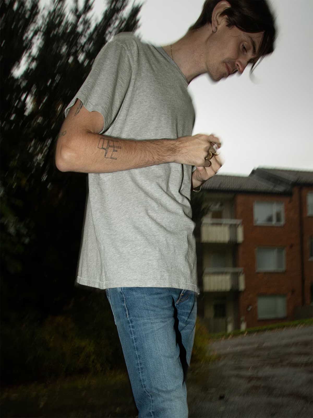 Nudie Jeans Co Roffe Melange T-Shirt Greymelange