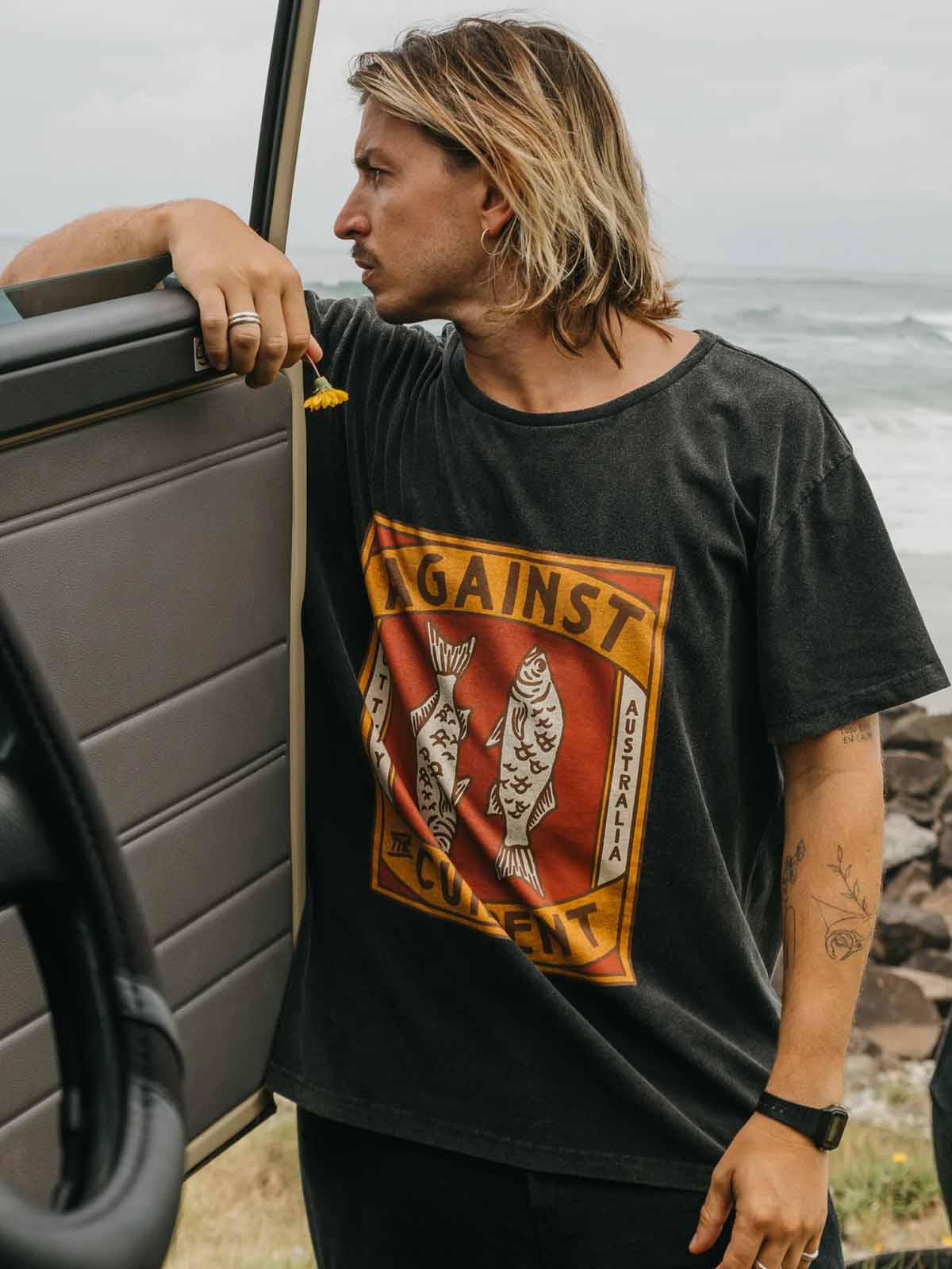 Ottway Against The Current T-Shirt Washed Black