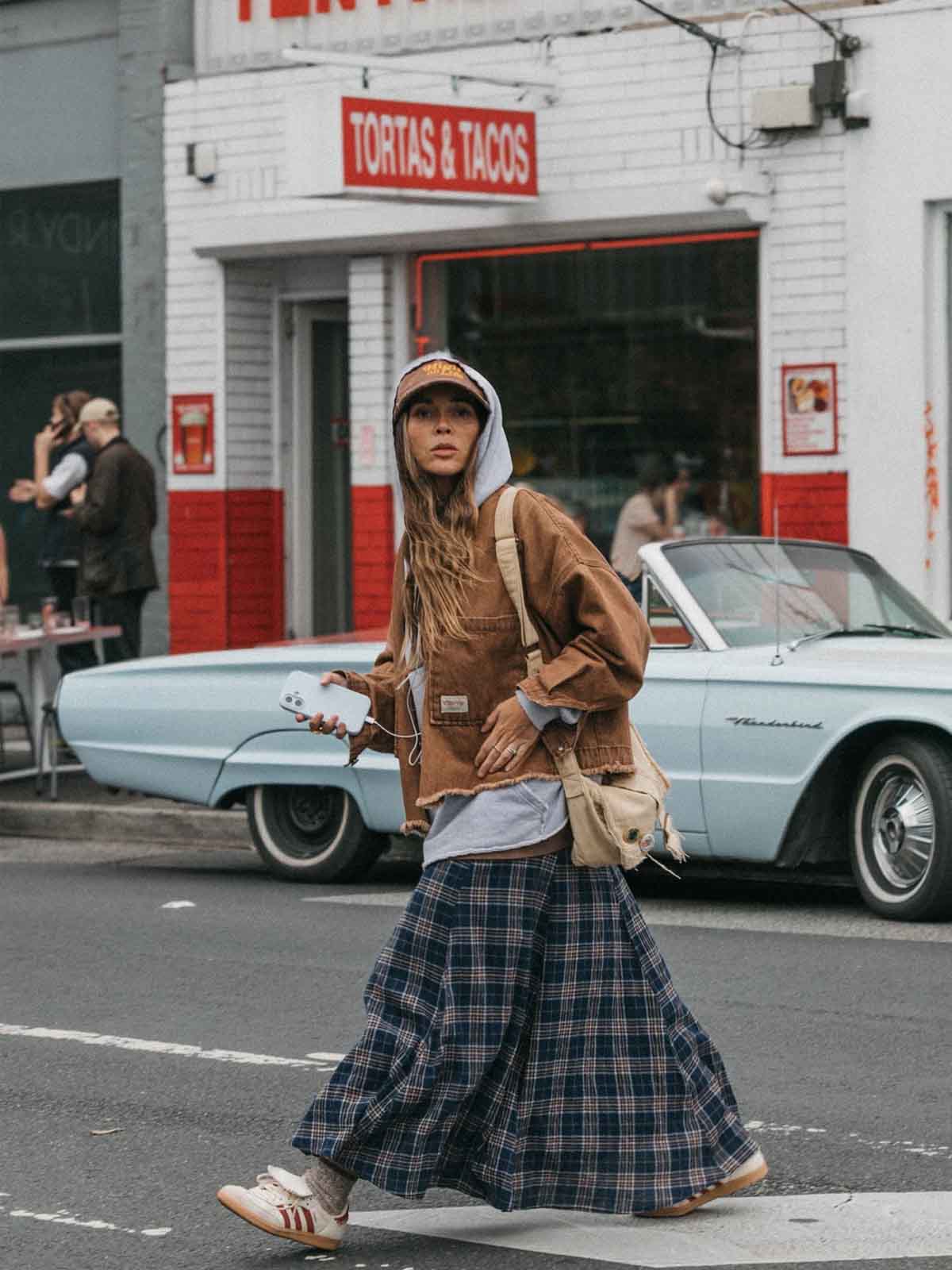 Ottway Keira Plaid Maxi Skirt Dark Blue