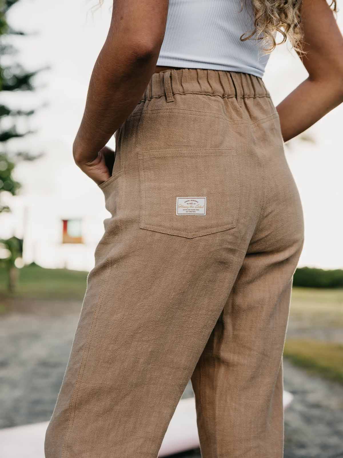 Ottway W's Miller Textured Linen Pants Light Brown