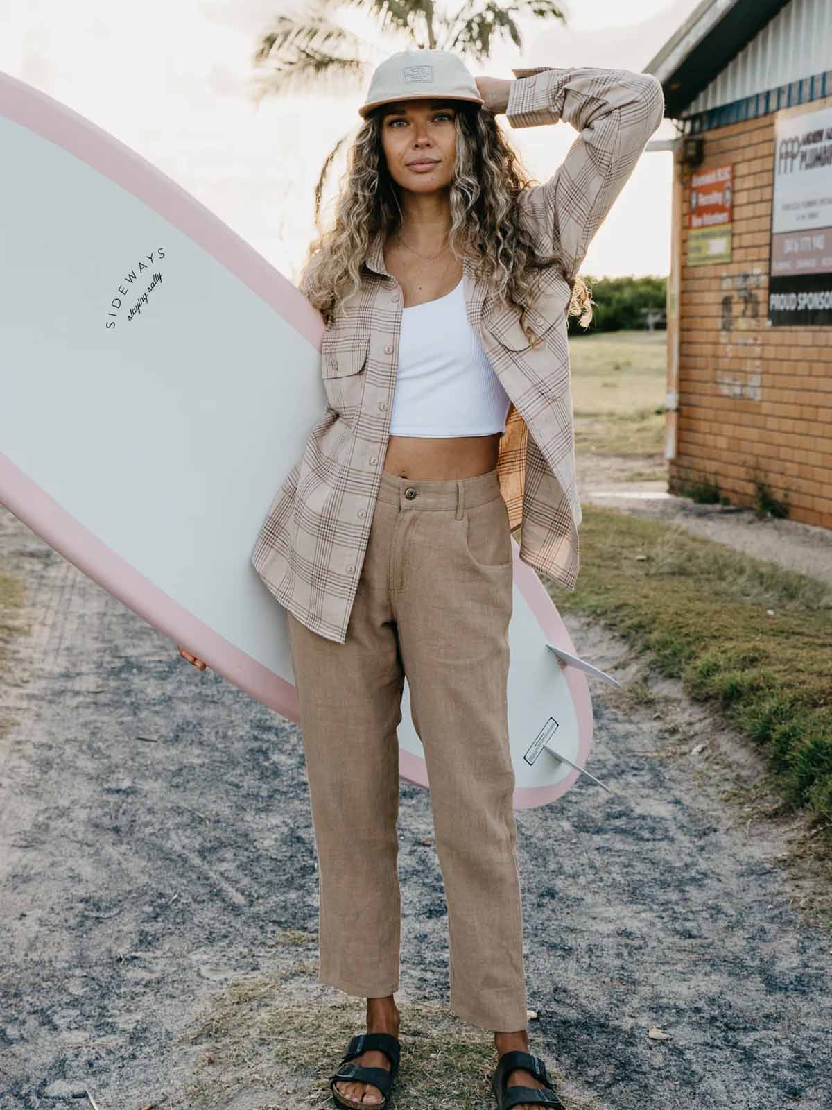 Ottway W's Miller Textured Linen Pants Light Brown