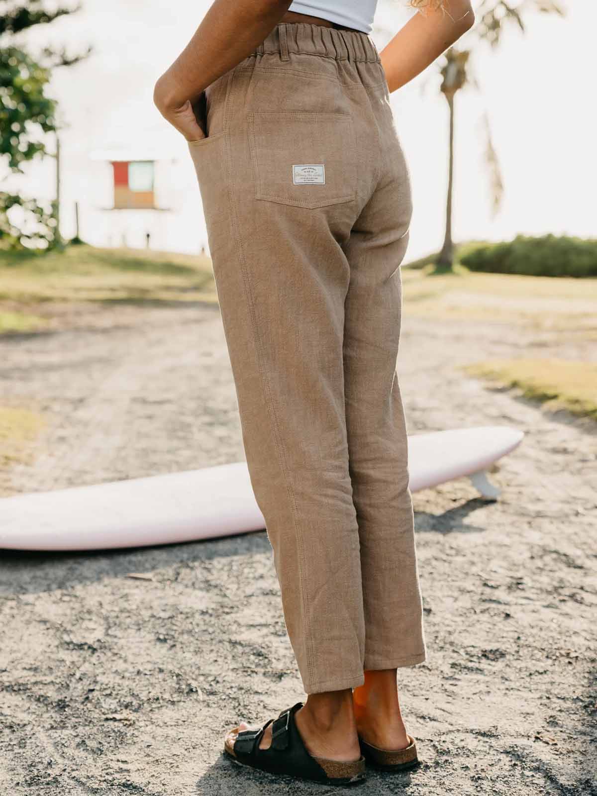 Ottway W's Miller Textured Linen Pants Light Brown
