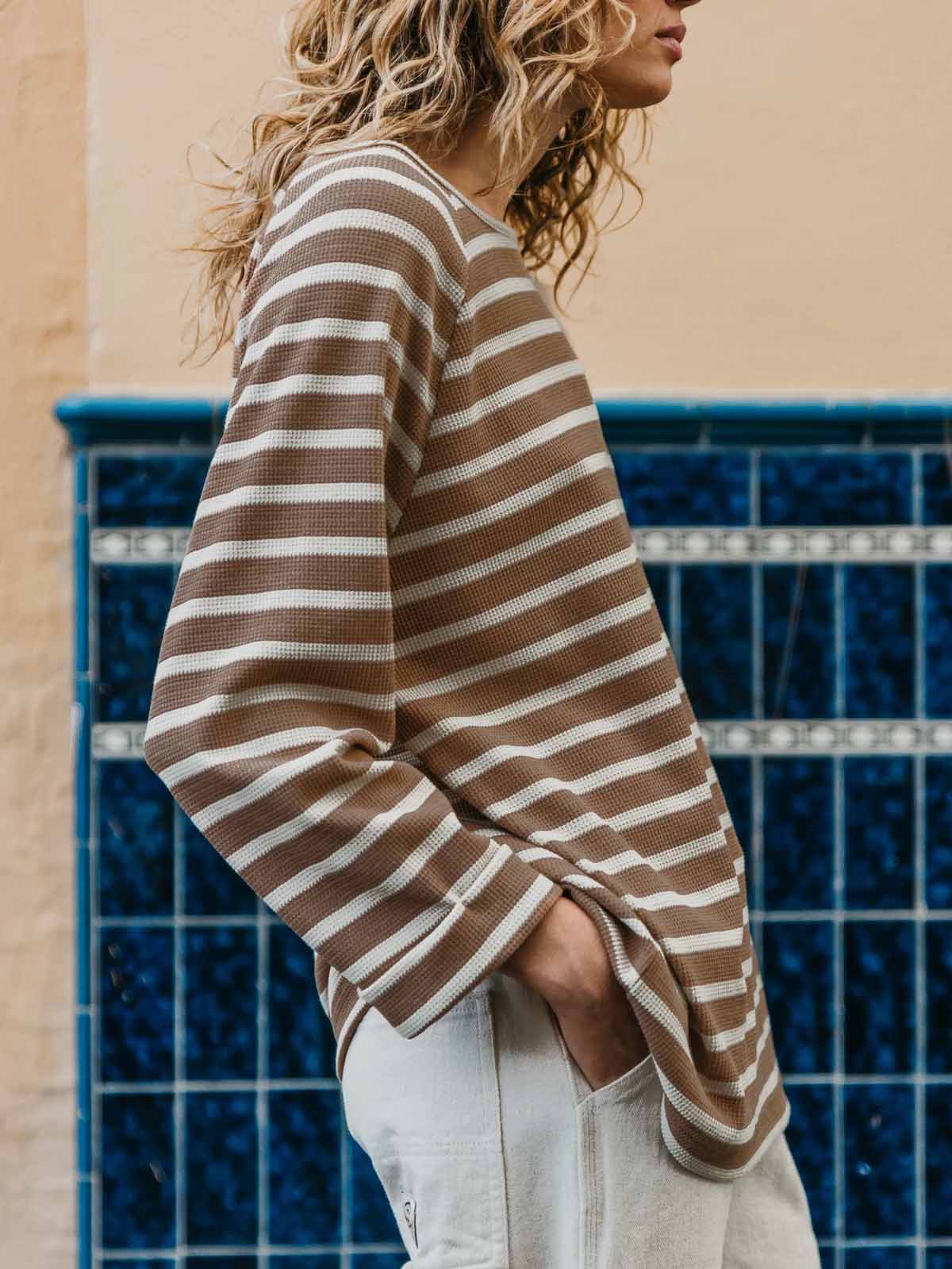 Ottway W's Nolan Striped Long Sleeve Brown Cream