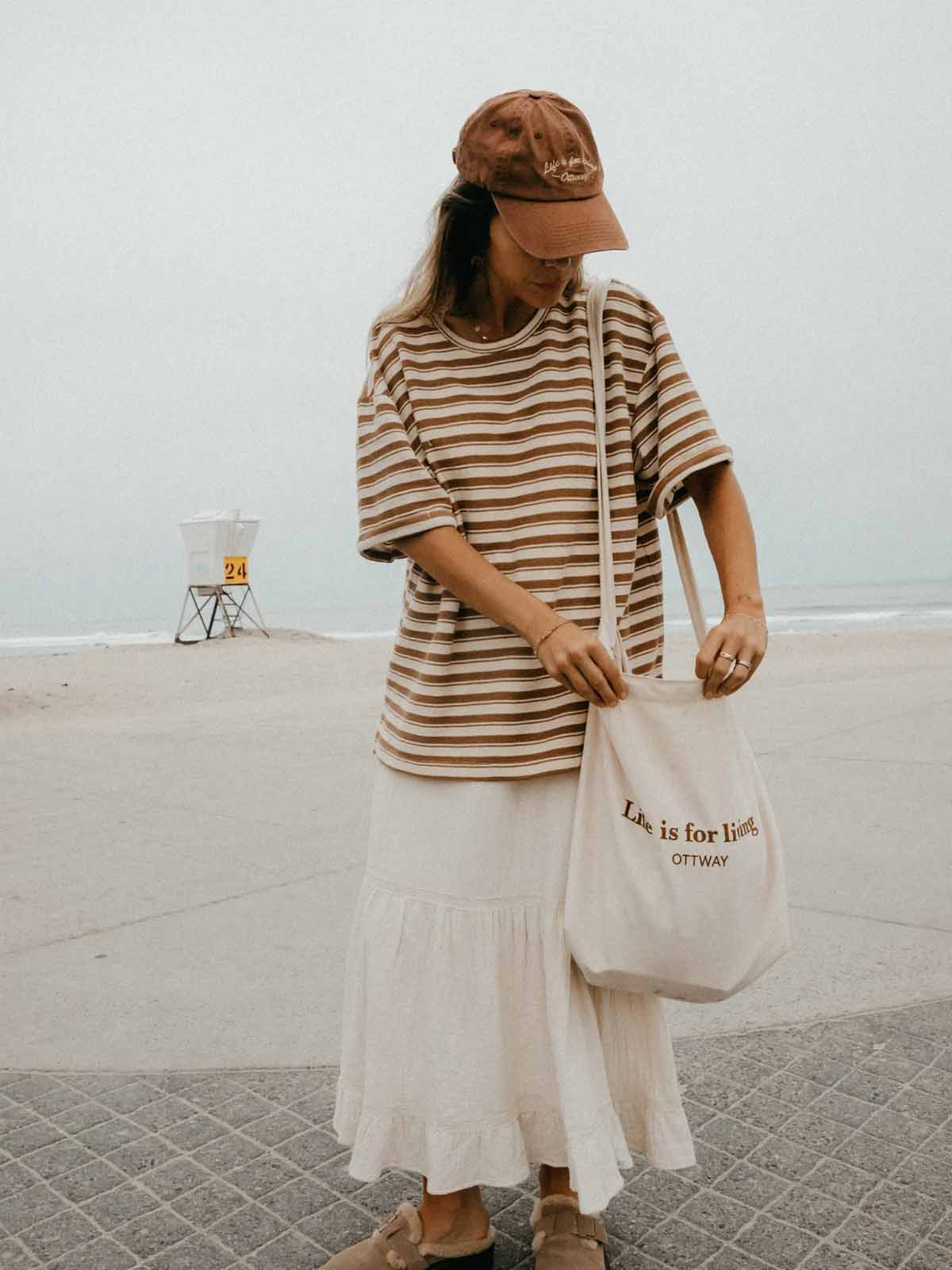 Ottway W's Striped Textured T-Shirt Brown and Cream