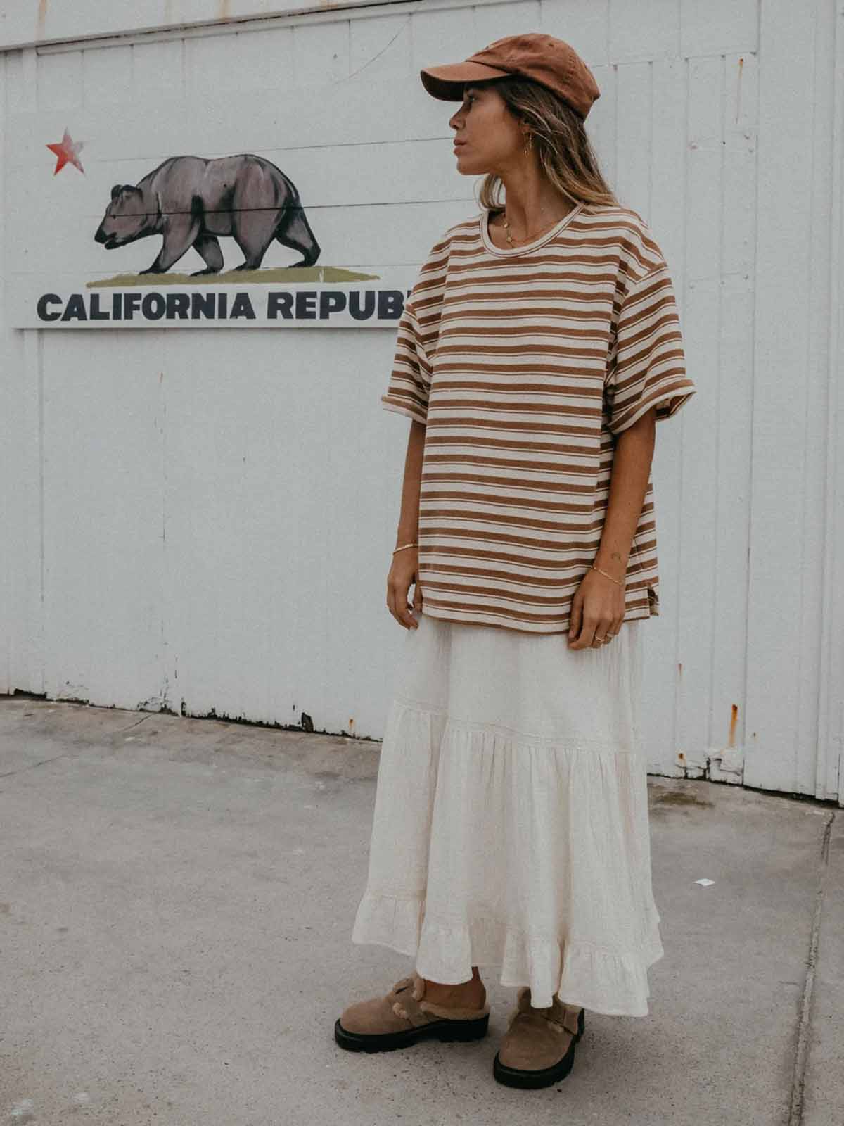 Ottway W's Striped Textured T-Shirt Brown and Cream