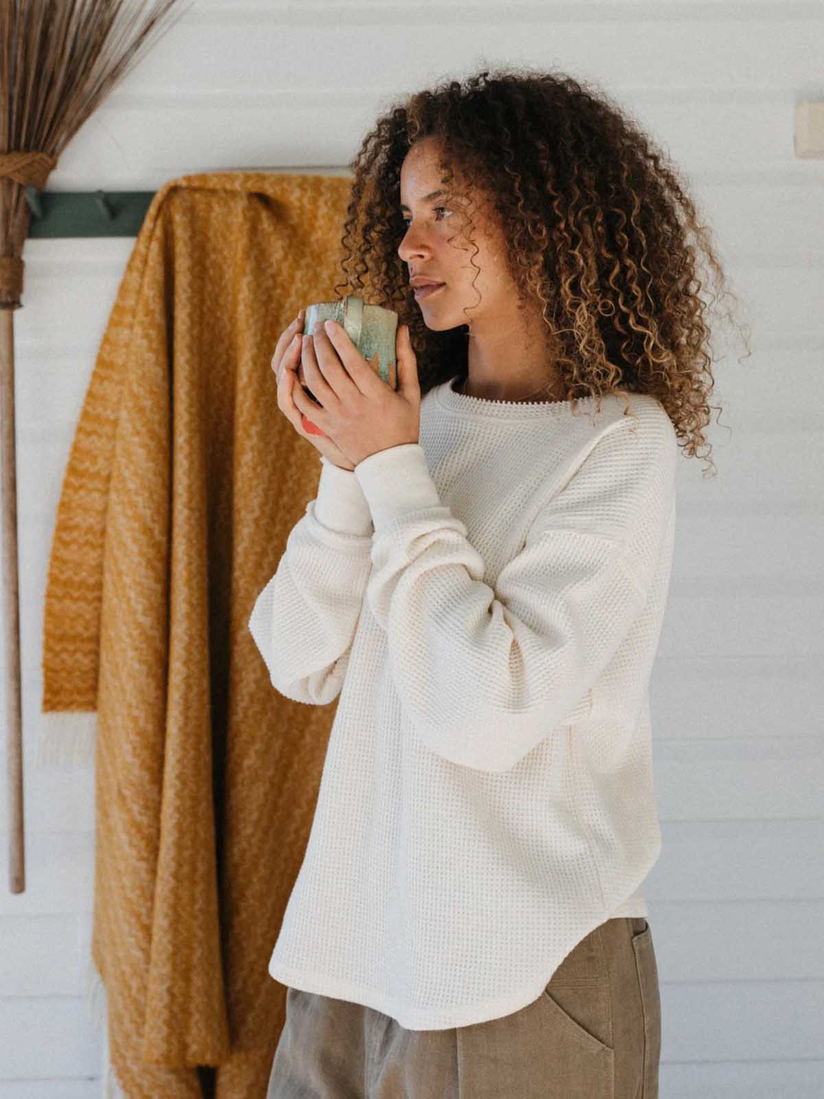 Ottway W's Waffle Crew Neck LS White