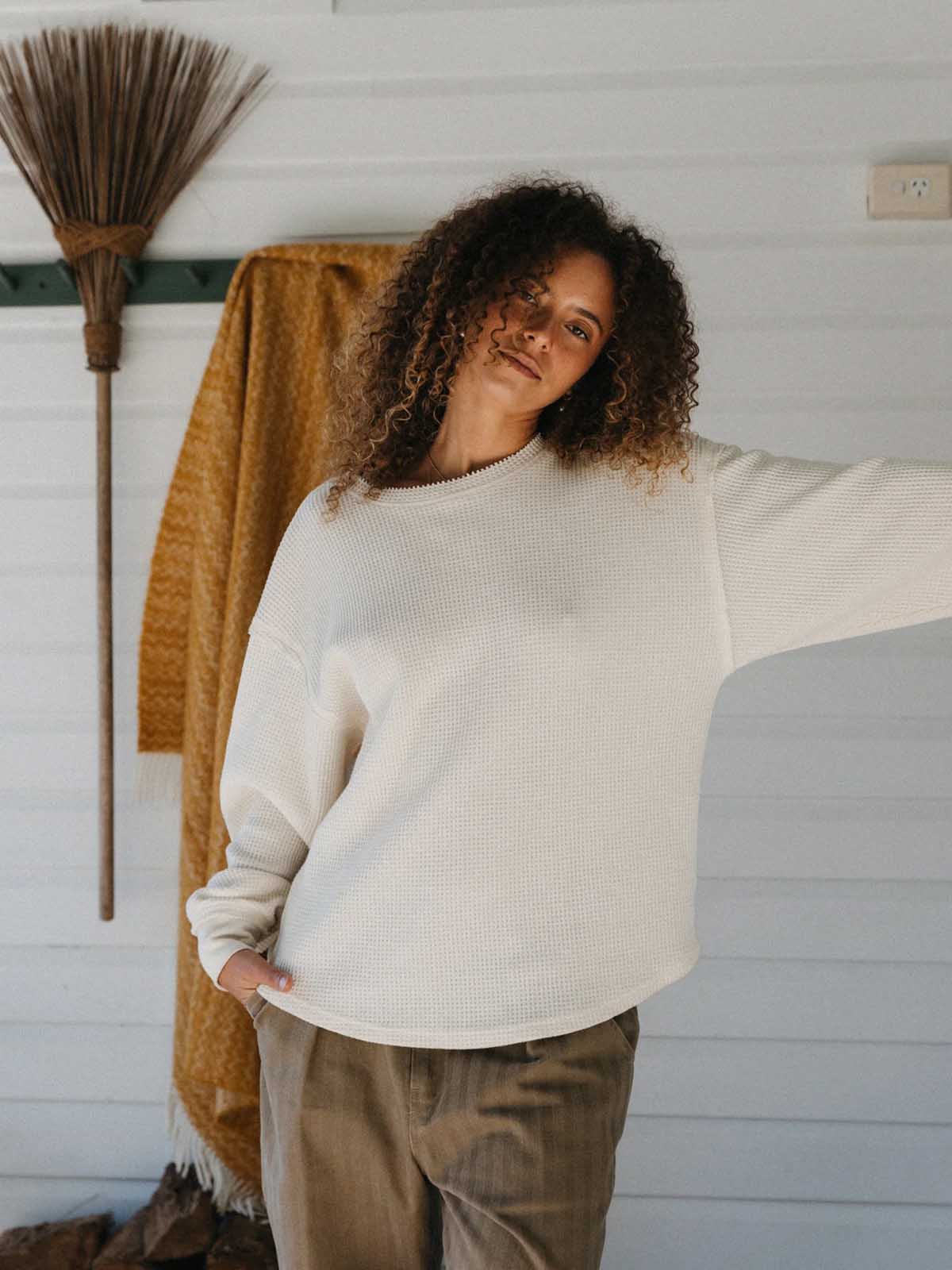 Ottway W's Waffle Crew Neck LS White