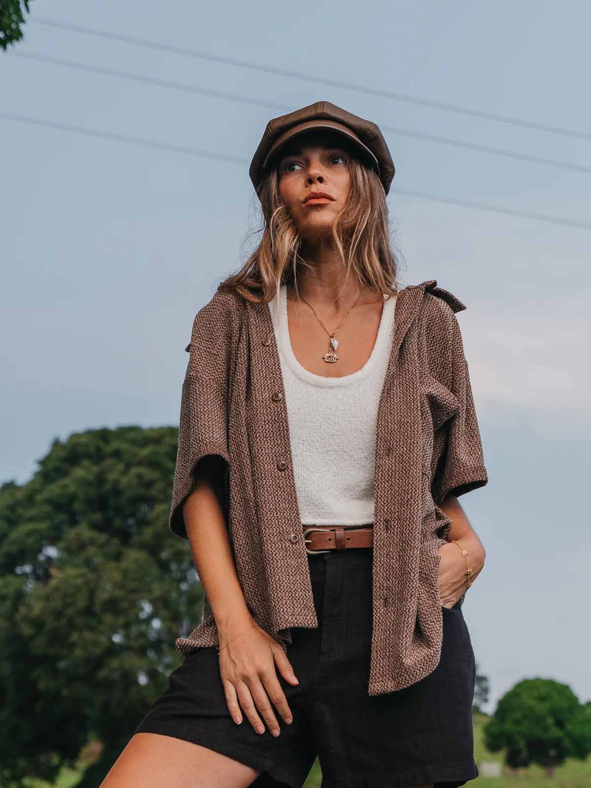 Ottway W's Dixton Textured SS Shirt Brown