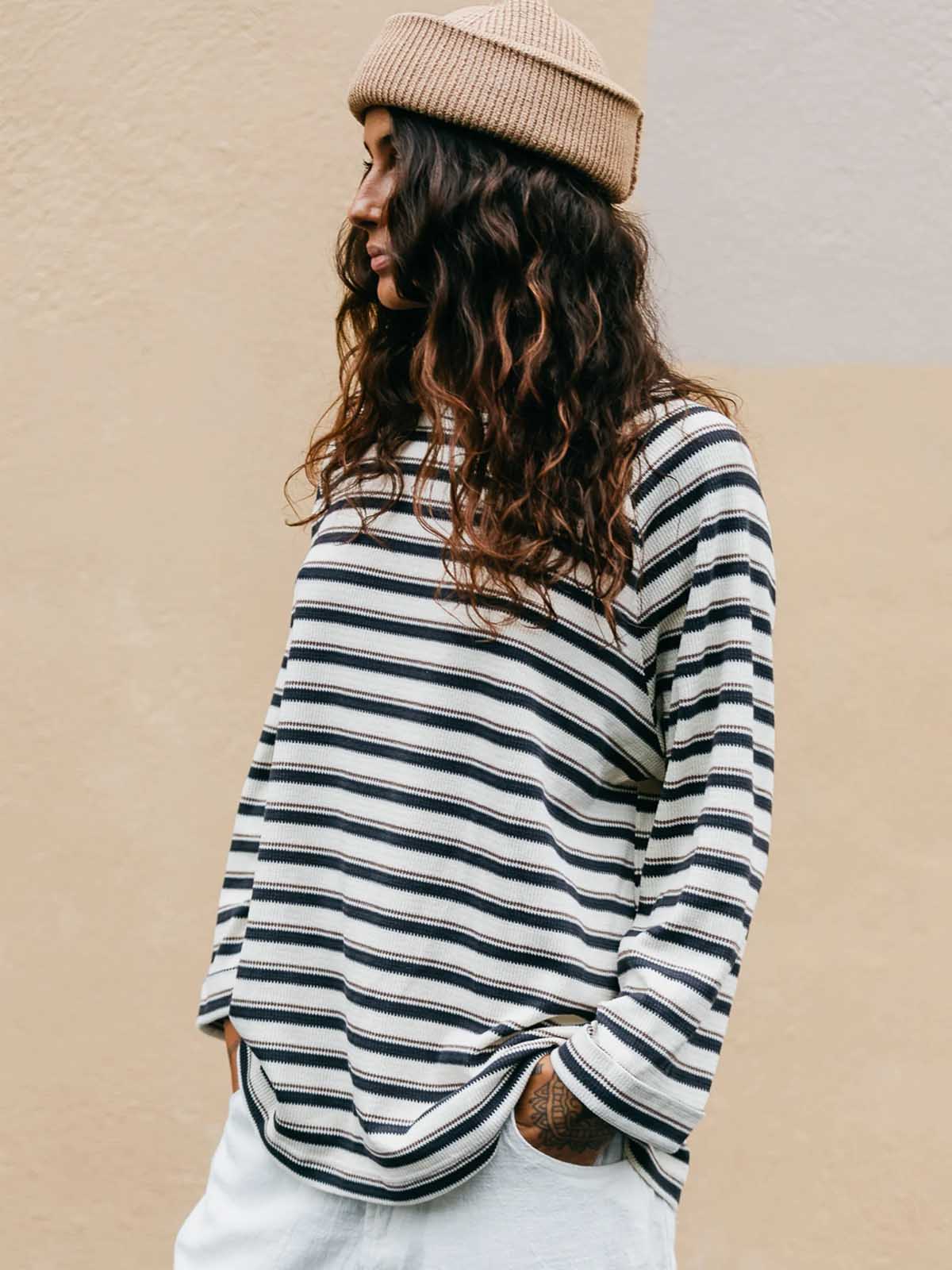 Ottway W's Striped Long Sleeve T-Shirt Blue/Cream